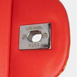 Chanel Orange Classic Patent Stiped Double Jumbo Flap Bag