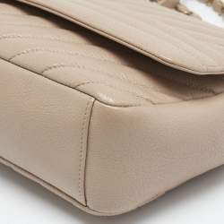 Pre Owned Chanel Beige Diagonal Quilted Leather Medium Flap Bag