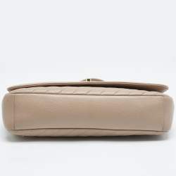 Pre Owned Chanel Beige Diagonal Quilted Leather Medium Flap Bag