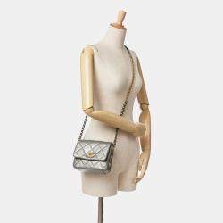 Chanel Silver Mini Quilted Lambskin Side Note Flap