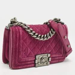 Chanel Fuchsia Quilted Velvet Small Boy Flap Bag