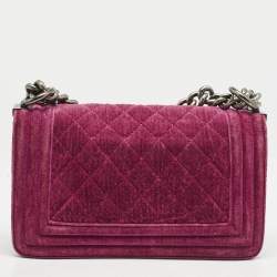 Chanel Fuchsia Quilted Velvet Small Boy Flap Bag