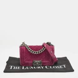 Chanel Fuchsia Quilted Velvet Small Boy Flap Bag