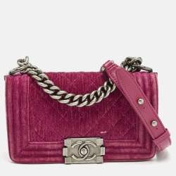 Chanel Fuchsia Quilted Velvet Small Boy Flap Bag