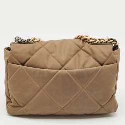 Chanel Brown Quilted Nylon Large 19 Flap Bag