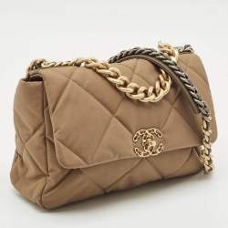 Chanel Brown Quilted Nylon Large 19 Flap Bag