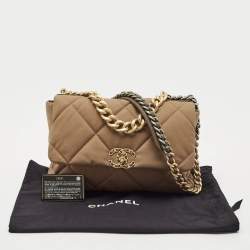 Chanel Brown Quilted Nylon Large 19 Flap Bag