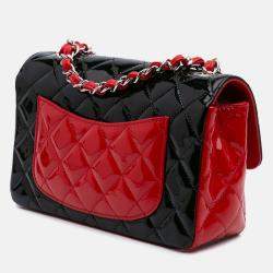 Chanel Black Red Mini Rectangular Classic Bicolor Patent Single Flap Bag