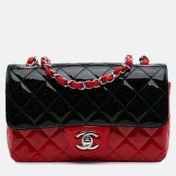 Chanel Black Red Mini Rectangular Classic Bicolor Patent Single Flap Bag