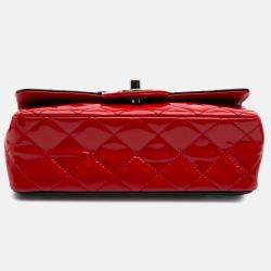 Chanel Black Red Mini Rectangular Classic Bicolor Patent Single Flap Bag
