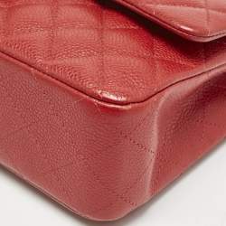 Chanel Red Quilted Caviar Leather Medium Classic Double Flap Bag