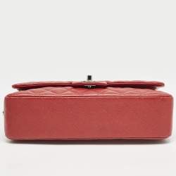 Chanel Red Quilted Caviar Leather Medium Classic Double Flap Bag
