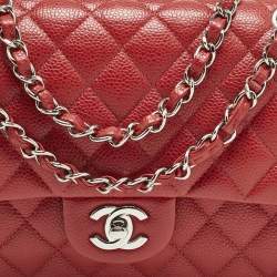 Chanel Red Quilted Caviar Leather Medium Classic Double Flap Bag