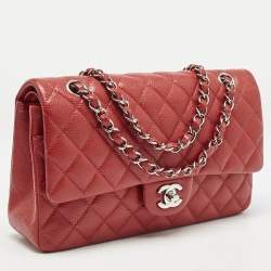 Chanel Red Quilted Caviar Leather Medium Classic Double Flap Bag