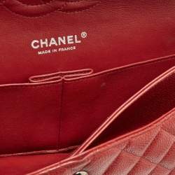 Chanel Red Quilted Caviar Leather Medium Classic Double Flap Bag