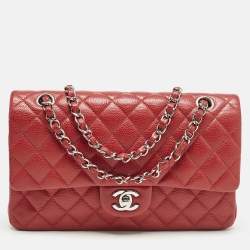 Chanel Red Quilted Caviar Leather Medium Classic Double Flap Bag