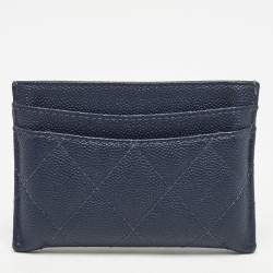 Pre Owned Chanel Blue Quilted Caviar Leather CC Card Holder