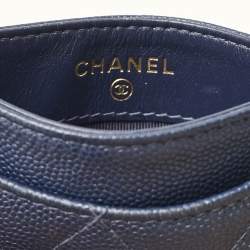 Pre Owned Chanel Blue Quilted Caviar Leather CC Card Holder
