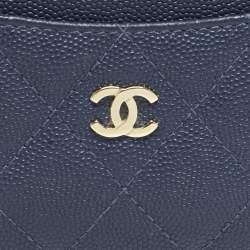 Pre Owned Chanel Blue Quilted Caviar Leather CC Card Holder
