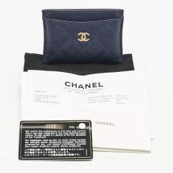 Pre Owned Chanel Blue Quilted Caviar Leather CC Card Holder