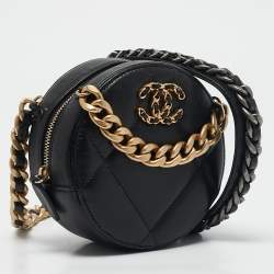 Pre Owned Chanel Black Quilted Leather 19 Round Clutch With Chain
