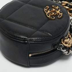 Pre Owned Chanel Black Quilted Leather 19 Round Clutch With Chain