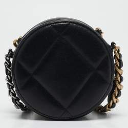 Pre Owned Chanel Black Quilted Leather 19 Round Clutch With Chain