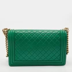 Chanel Green Quilted Leather New Medium Boy Flap Bag