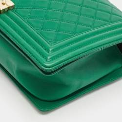 Chanel Green Quilted Leather New Medium Boy Flap Bag
