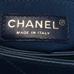Pre Owned Chanel Navy Blue Chevron Leather and Snakeskin Chic Top Handle Bag