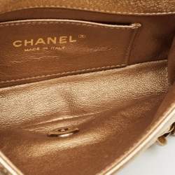 Pre Owned Chanel Gold Leather Mini Classic Camellia Flap Bag