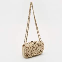 Pre Owned Chanel Gold Leather Mini Classic Camellia Flap Bag