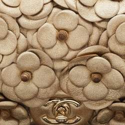 Pre Owned Chanel Gold Leather Mini Classic Camellia Flap Bag