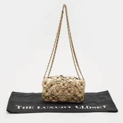 Pre Owned Chanel Gold Leather Mini Classic Camellia Flap Bag