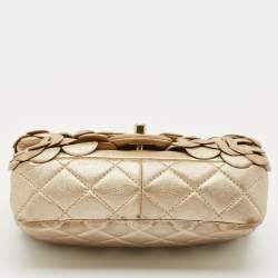 Pre Owned Chanel Gold Leather Mini Classic Camellia Flap Bag