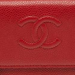Chanel Red Caviar Leather CC Timeless Flap Wallet