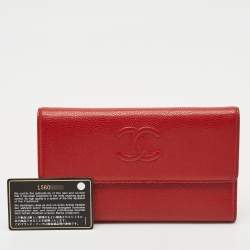 Chanel Red Caviar Leather CC Timeless Flap Wallet