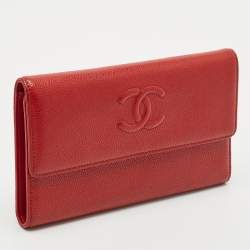 Chanel Red Caviar Leather CC Timeless Flap Wallet