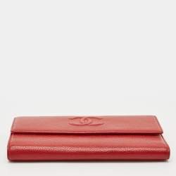 Chanel Red Caviar Leather CC Timeless Flap Wallet