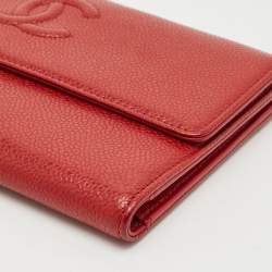 Chanel Red Caviar Leather CC Timeless Flap Wallet