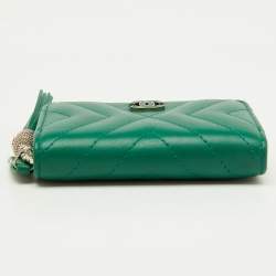 Chanel Green Quilted Leather Tassel Coin Zip Wallet