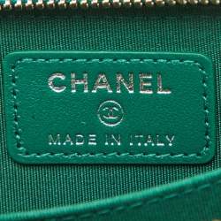 Chanel Green Quilted Leather Tassel Coin Zip Wallet