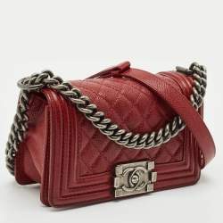 Chanel Red Caviar Quilted Leather Small Boy Flap Bag