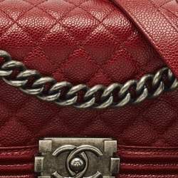 Chanel Red Caviar Quilted Leather Small Boy Flap Bag