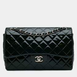 Pre Owned Chanel Navy Blue Jumbo Classic Patent Double Flap