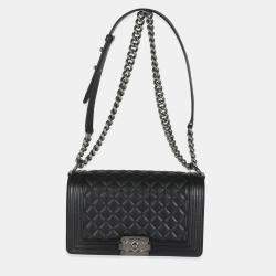 Chanel Black Quilted Leather Old Medium Boy Bag