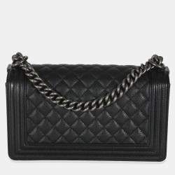 Chanel Black Quilted Leather Old Medium Boy Bag