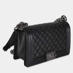Chanel Black Quilted Leather Old Medium Boy Bag