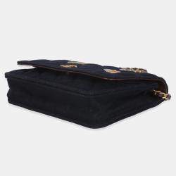 Chanel Navy Blue Quilted Felt Paris-Hamburg Charms Wallet On Chain