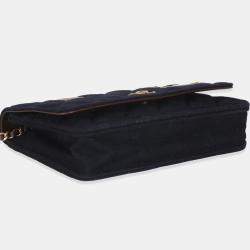 Chanel Navy Blue Quilted Felt Paris-Hamburg Charms Wallet On Chain